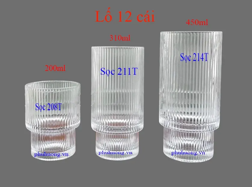 Ly thủy tinh sọc  208T - 200ml (Lố 12 cái)