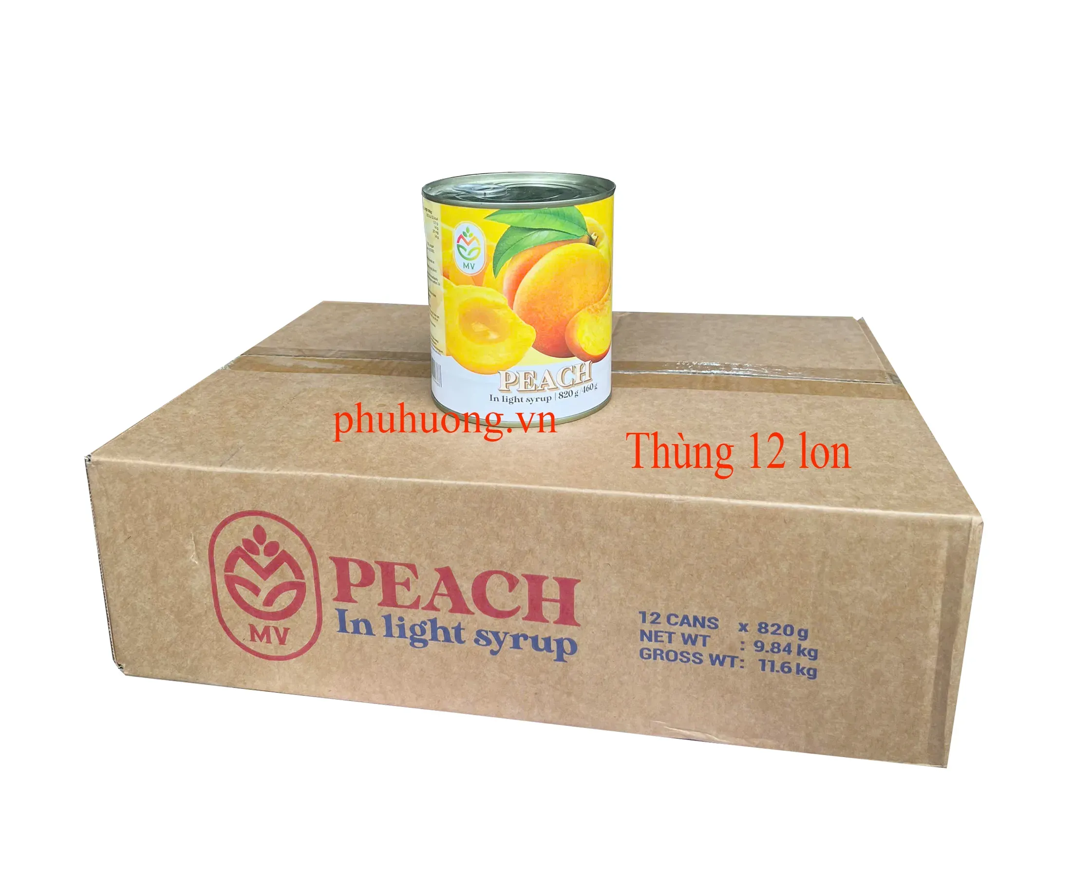Đào ngâm MV 820g  (đào tươi Hạ Long)  - THÙNG 12 LON