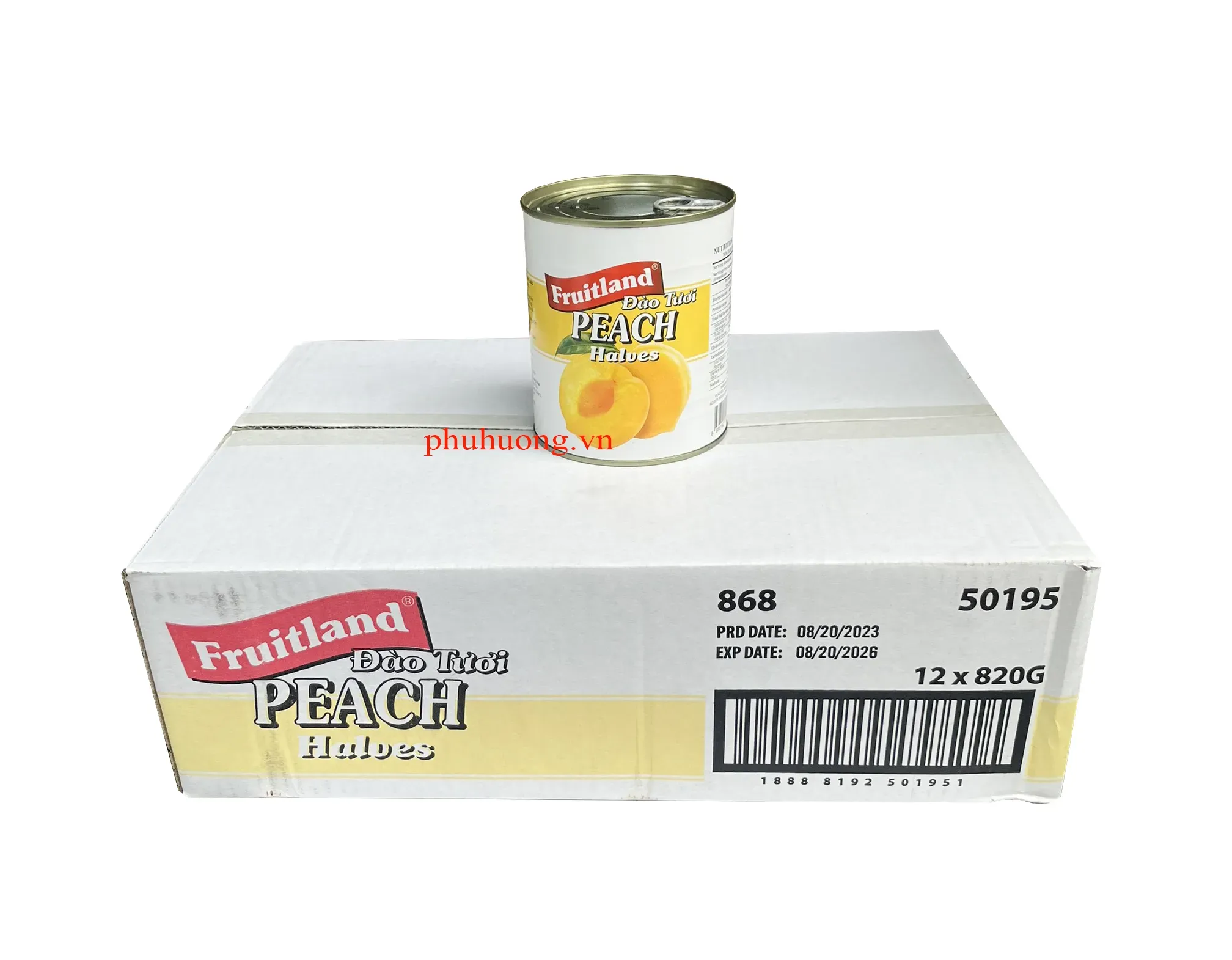 Đào ngâm Fruitland 820g - Thùng 12 lon