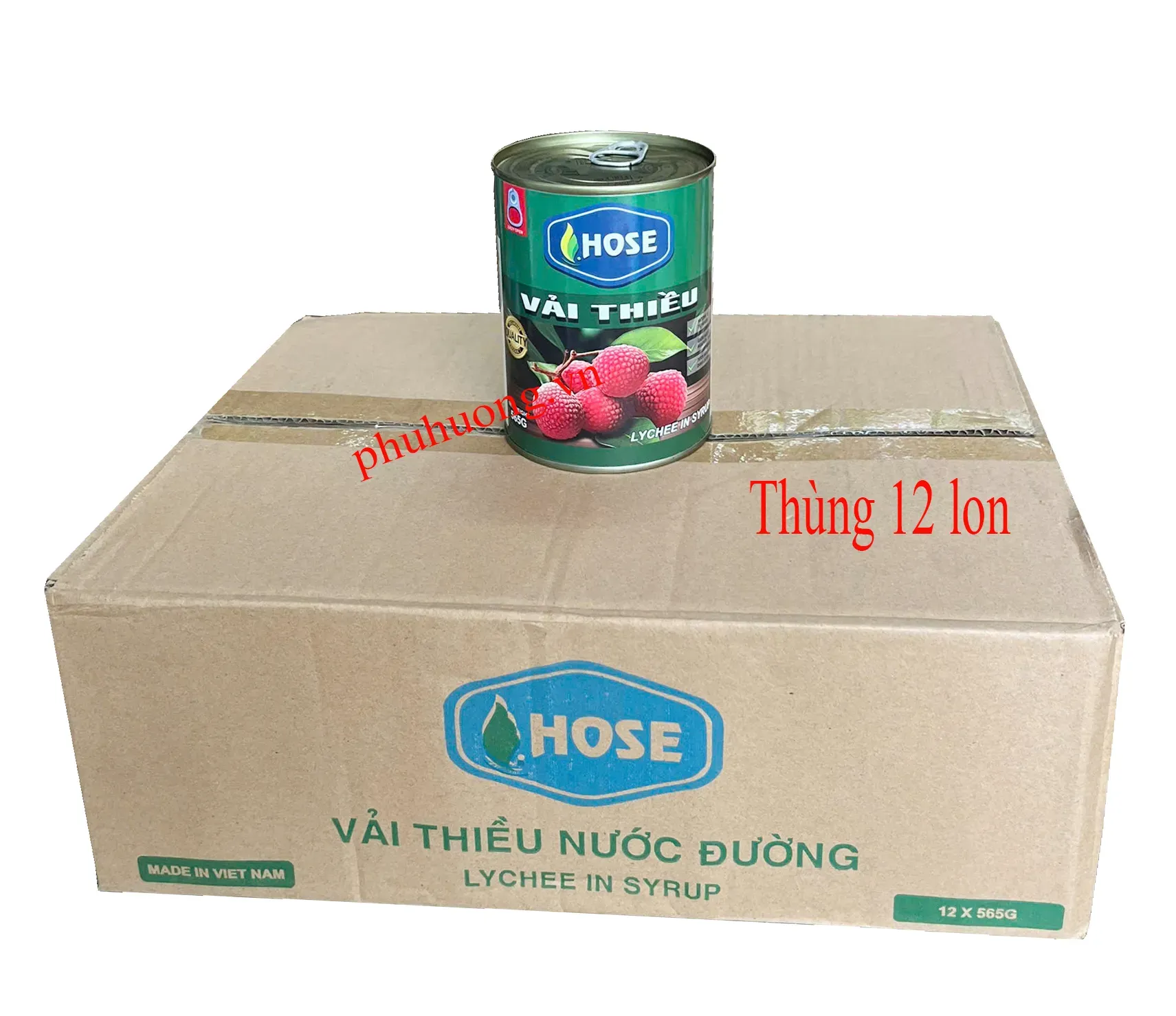 Vải thiều ngâm nước đường Hose - Thùng 12 lon (vải ngâm)
