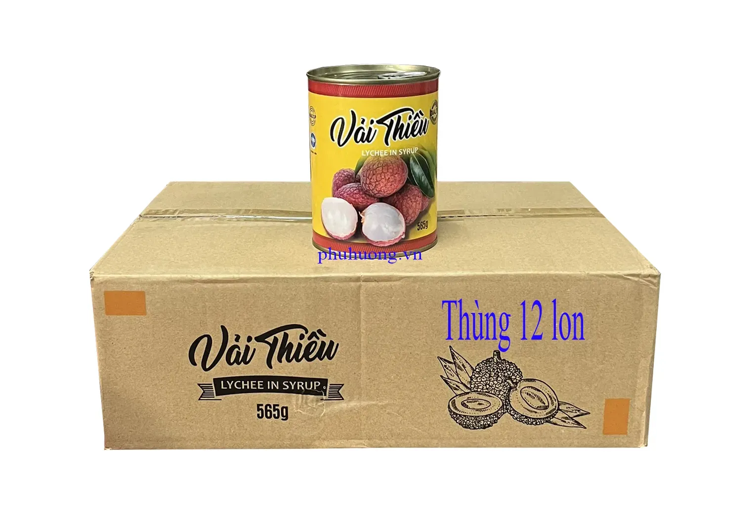 Vải ngâm nước đường lon nhãn vàng CLB 565g - Thùng 12 lon (vải thiều)