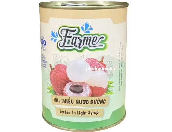 Farmer - Vải thiều nước đường đóng lon 20oz (12 lon/ thùng) (vải ngâm)