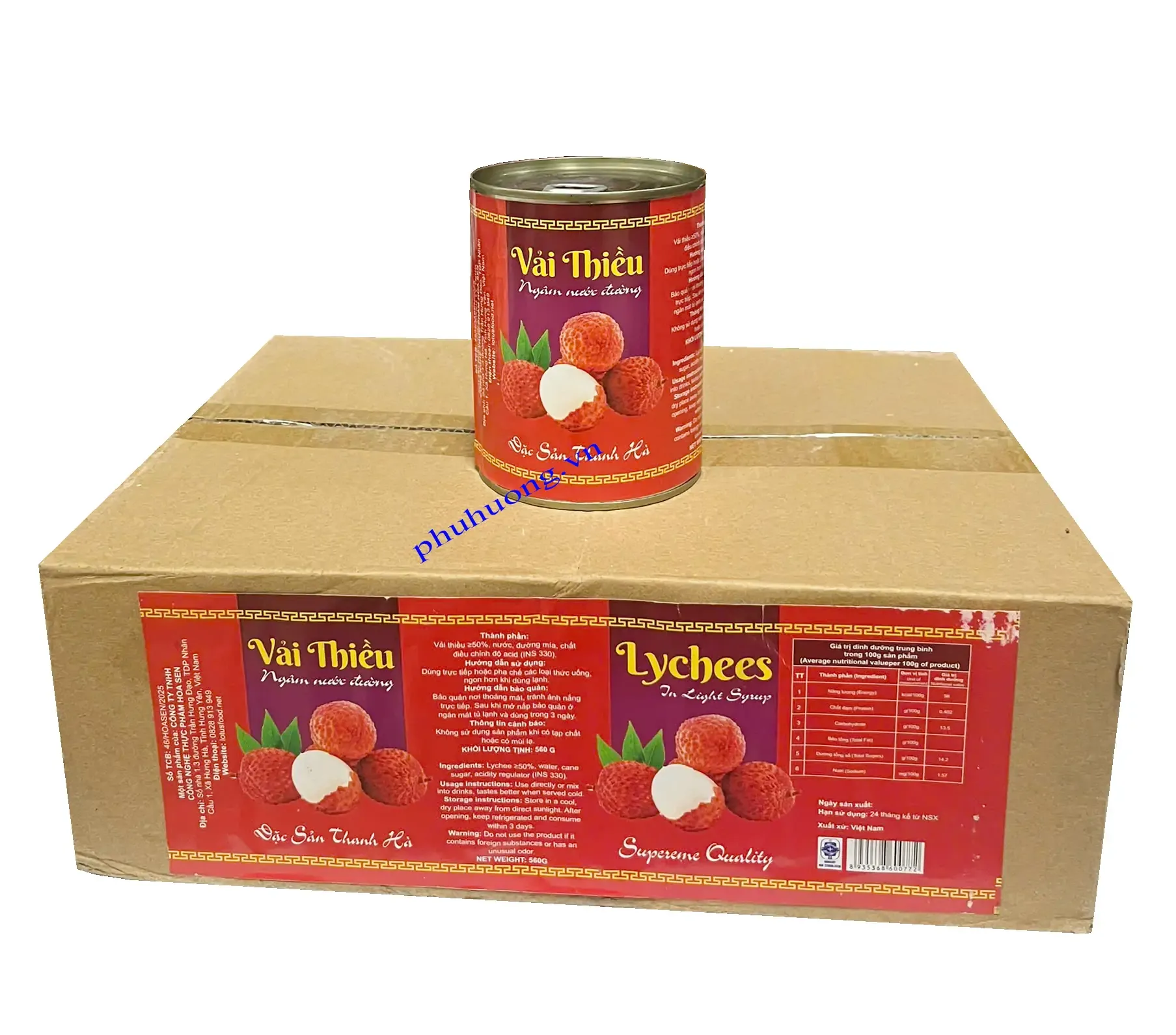 Vải thiều nước đường 560g - HOA SEN - Thùng 12 lon