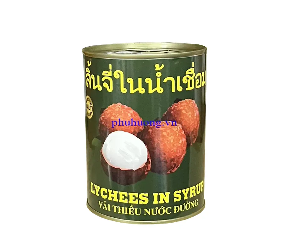Vải thiều Thái Xanh - Vải thiều ngâm nước đường (12 lon/thùng, TX) (vải ngâm)