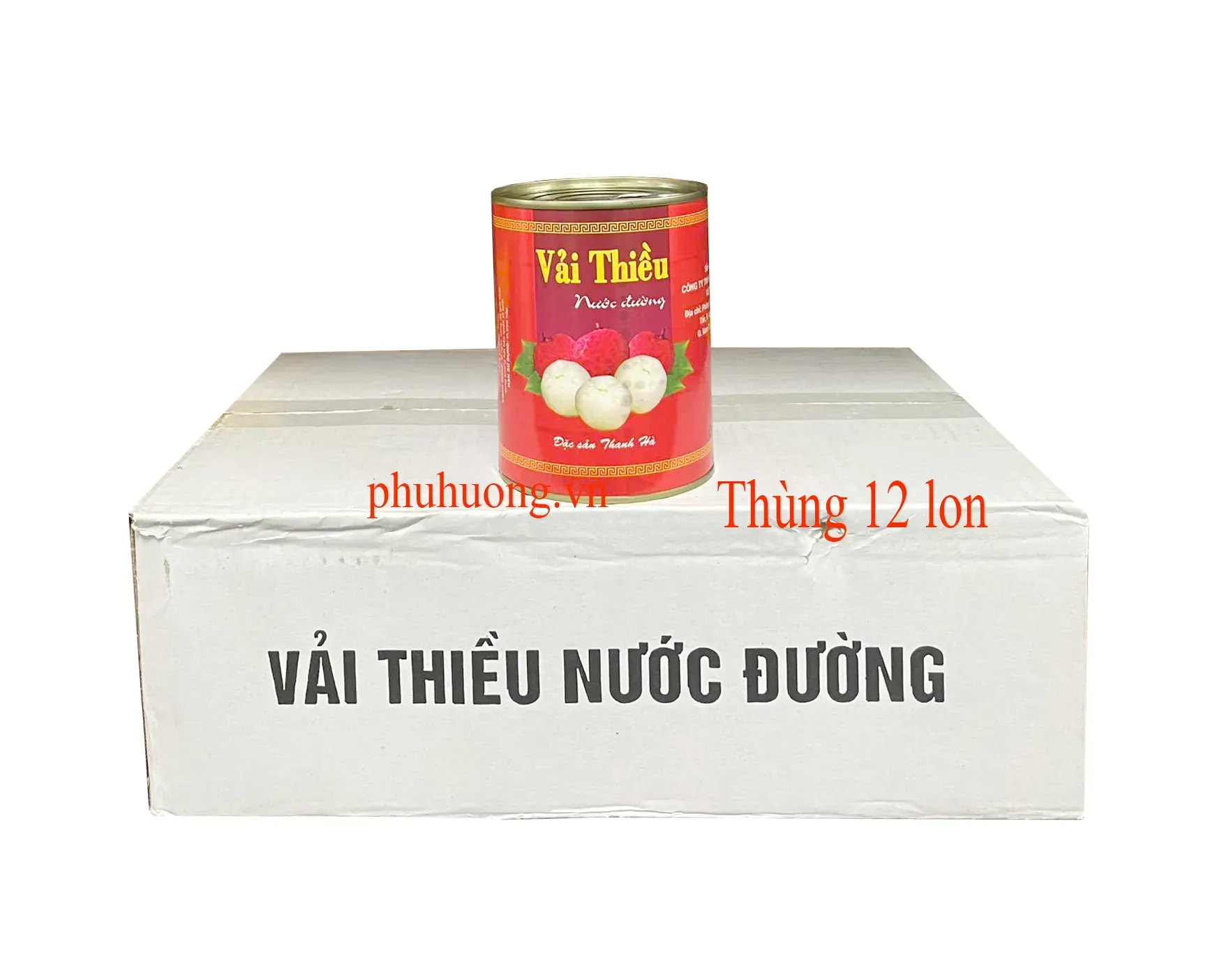 Vải thiều ngâm nước đường Thanh Hà - Thùng 12 lon (vải ngâm)