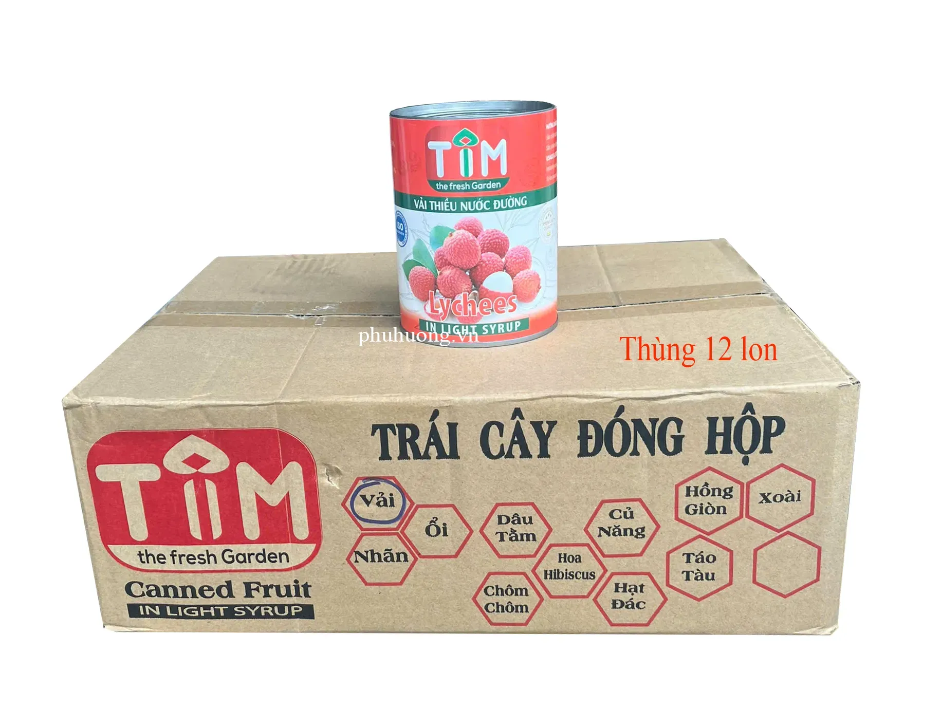 Vải ngâm nước đường Tim 560g - Thùng 12 lon (vải thiều)