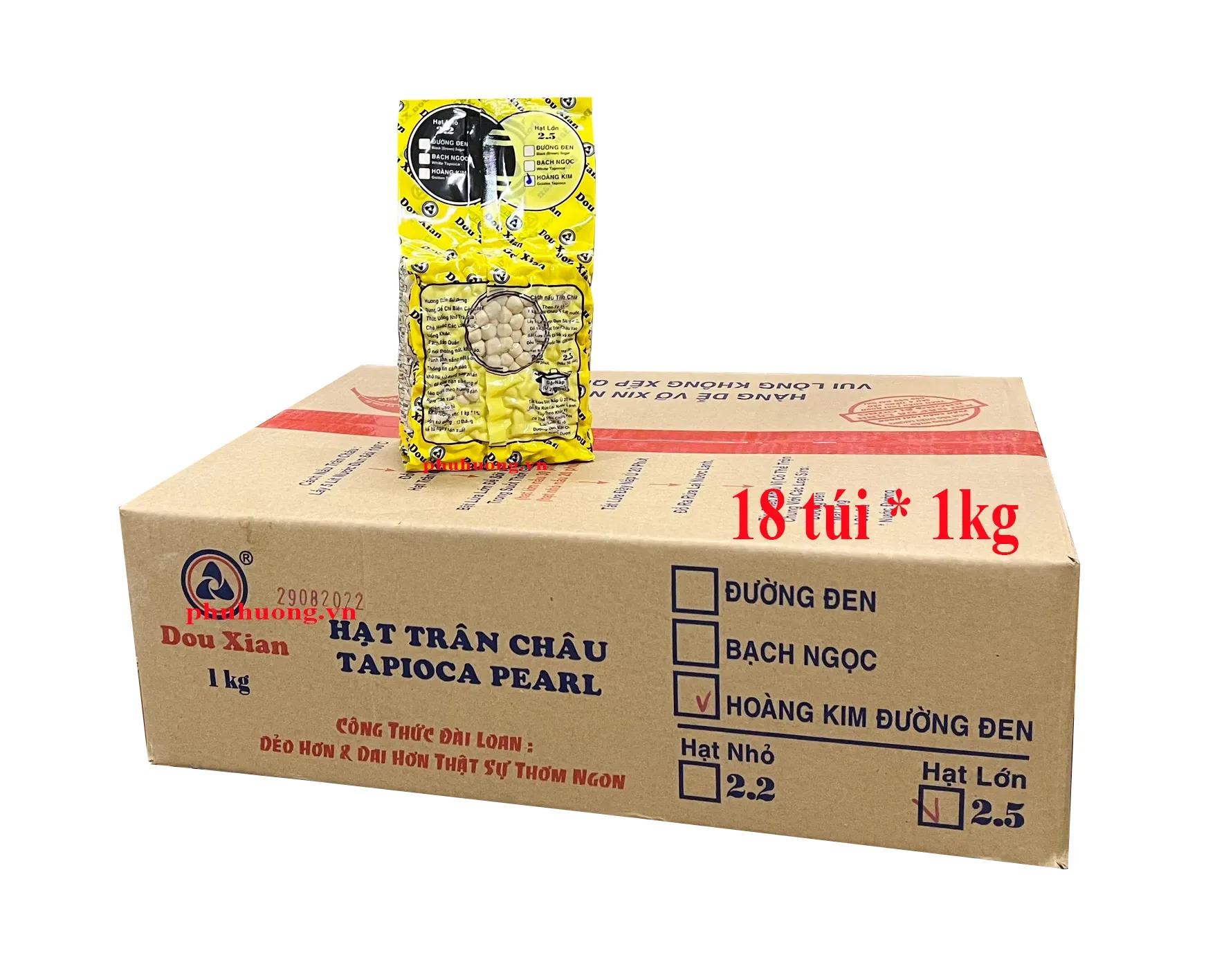 Trân châu HOÀNG KIM Dou xian 1 KG, hạt lớn  2.5 - Thùng 18 gói