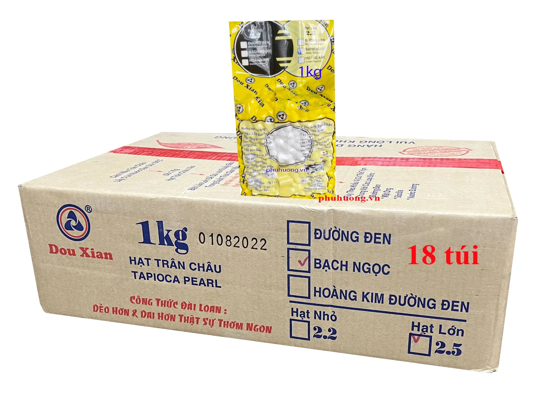Trân châu trắng  Dou Xian 1kg hạt lớn 2.5 - Thùng*18 (TRẮNG)